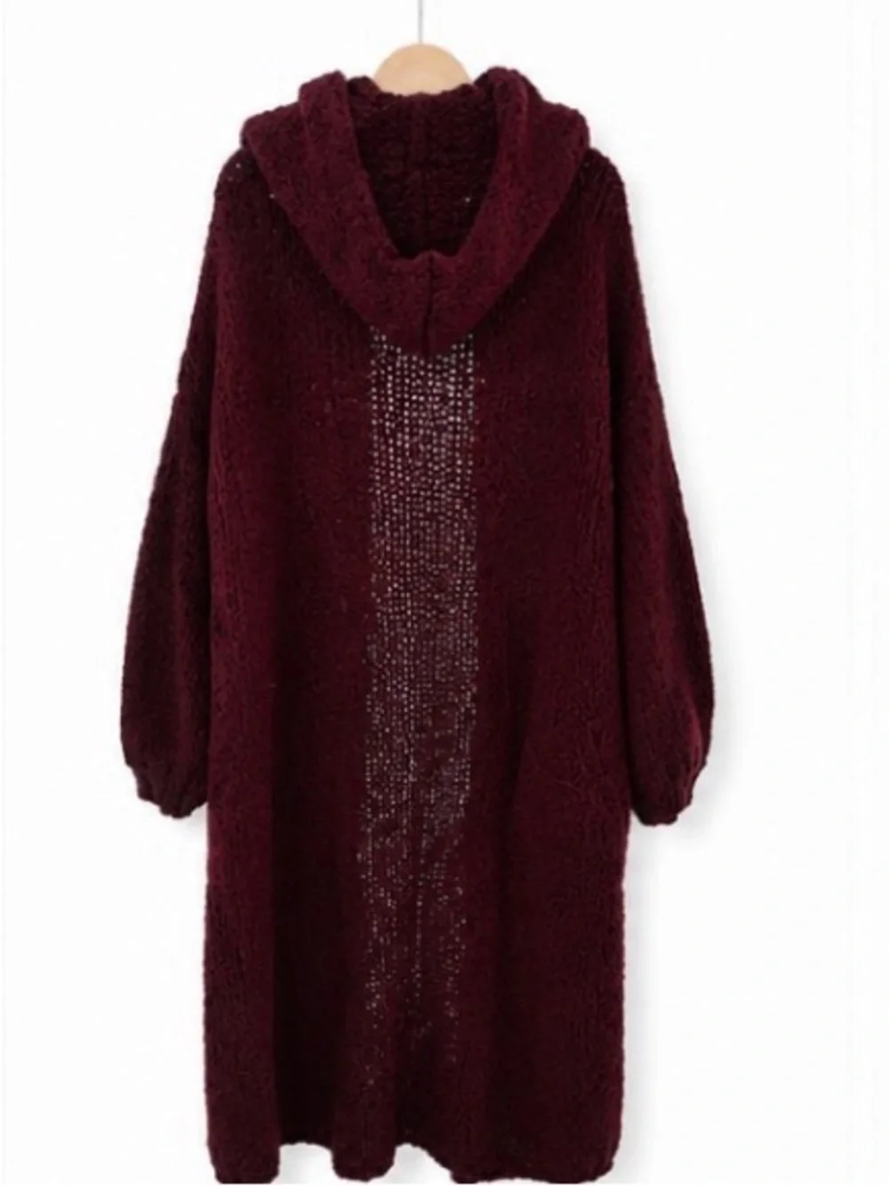 Free People Hooded Long Cardigan in Deep Burgundy